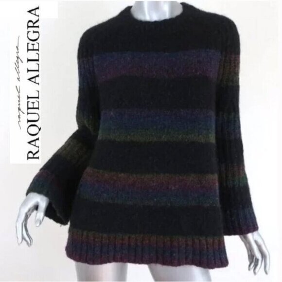 RAQUEL ALLEGRA SWEATER RAINBOW STRIPED ALPACA KNIT PULLOVER​​​​​​​ - Picture 2 of 15